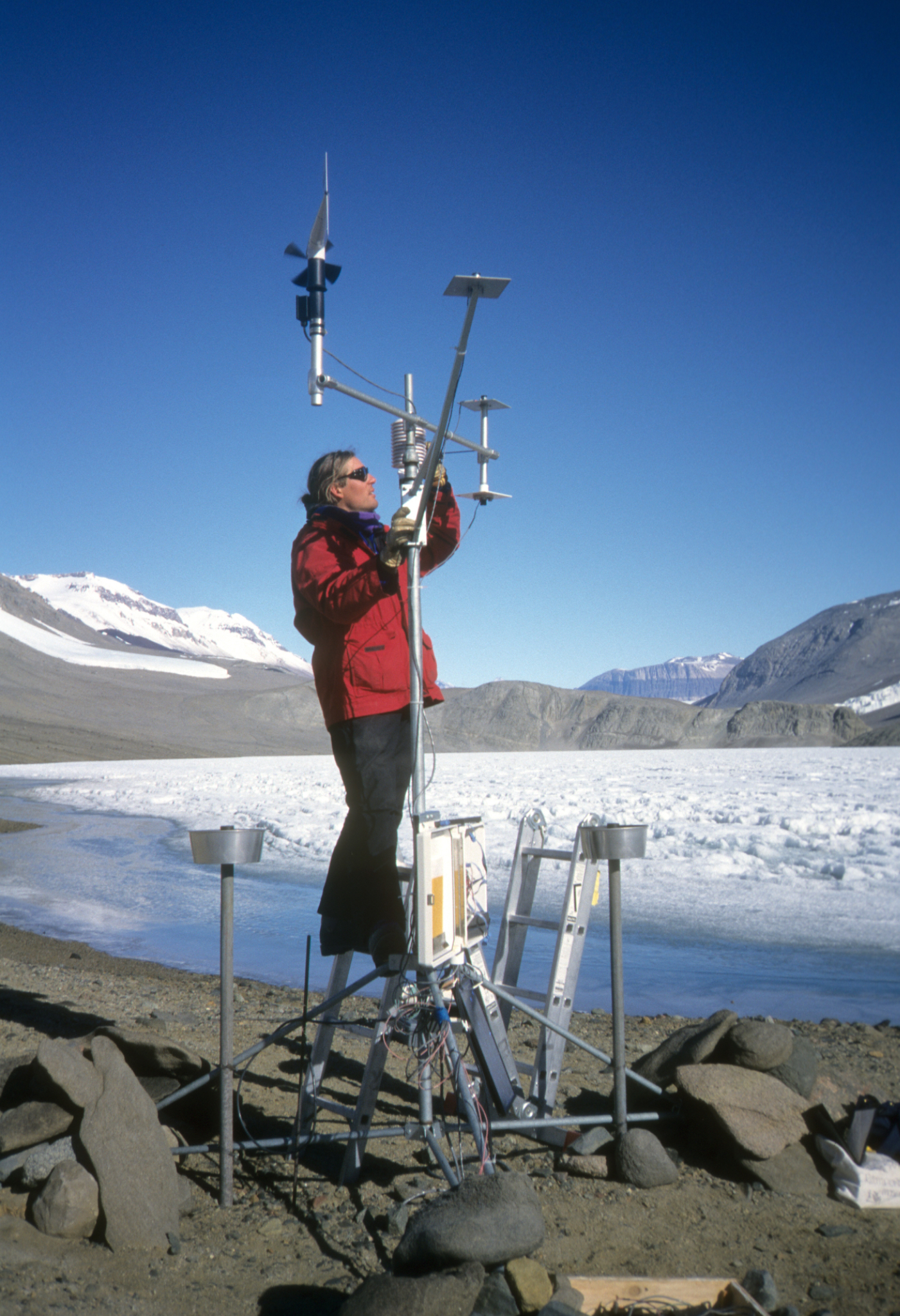 Meteorological station at lake edge